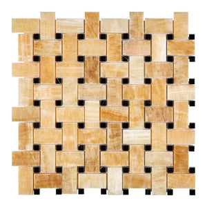 Honey Onyx Mosaic Basketweave with Black dots Polished