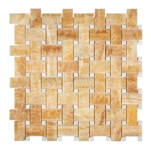 Honey Onyx Mosaic Basketweave with White dots Polished