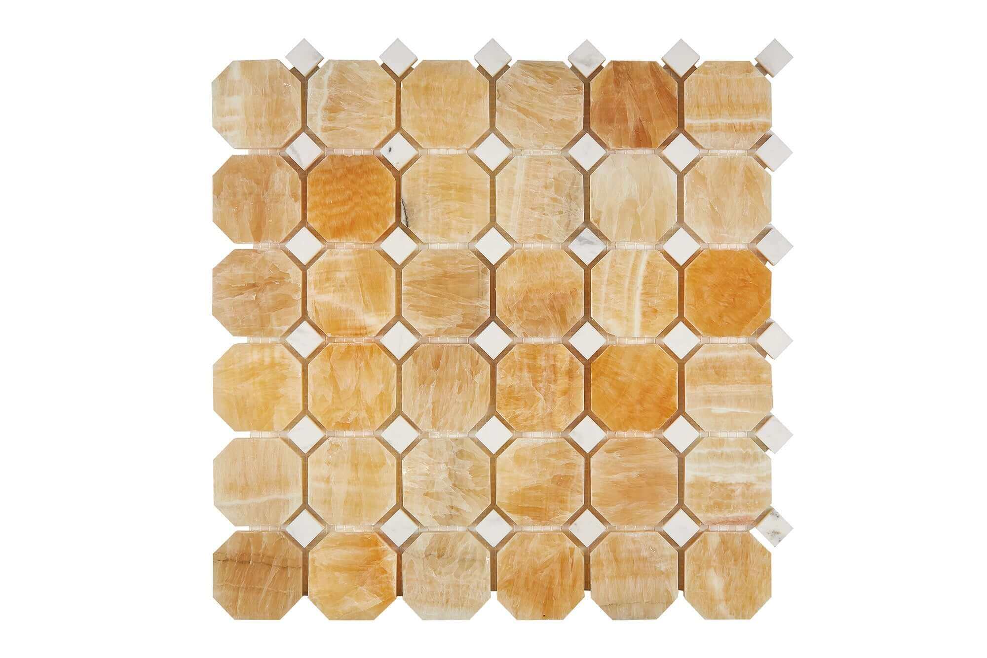 Honey Onyx Mosaic Octagon with White dots Polished