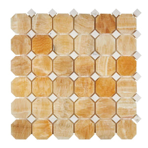 Honey Onyx Mosaic Octagon with White dots Polished