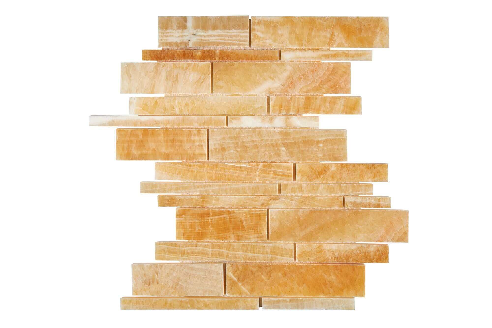 Honey Onyx Mosaic Random Strip Polished