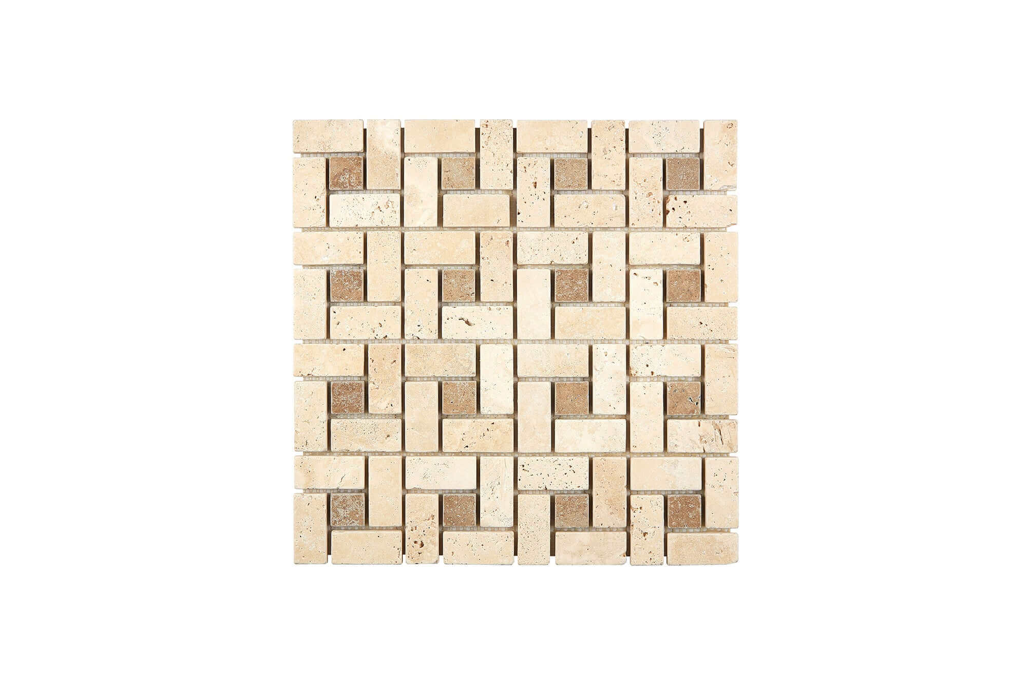 Ivory Travertine Mosaic Large Pinwheel with Noce Dots Tumbled