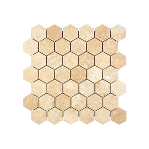 Ivory Travertine Mosaic 2 Hexagon Honed