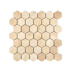 Ivory Travertine Mosaic 2 Hexagon Tumbled