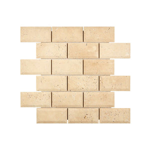 Ivory Travertine Mosaic 2 x 4 Deep Bevelled Honed