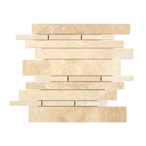 Ivory Travertine Mosaic Random Strip Honed