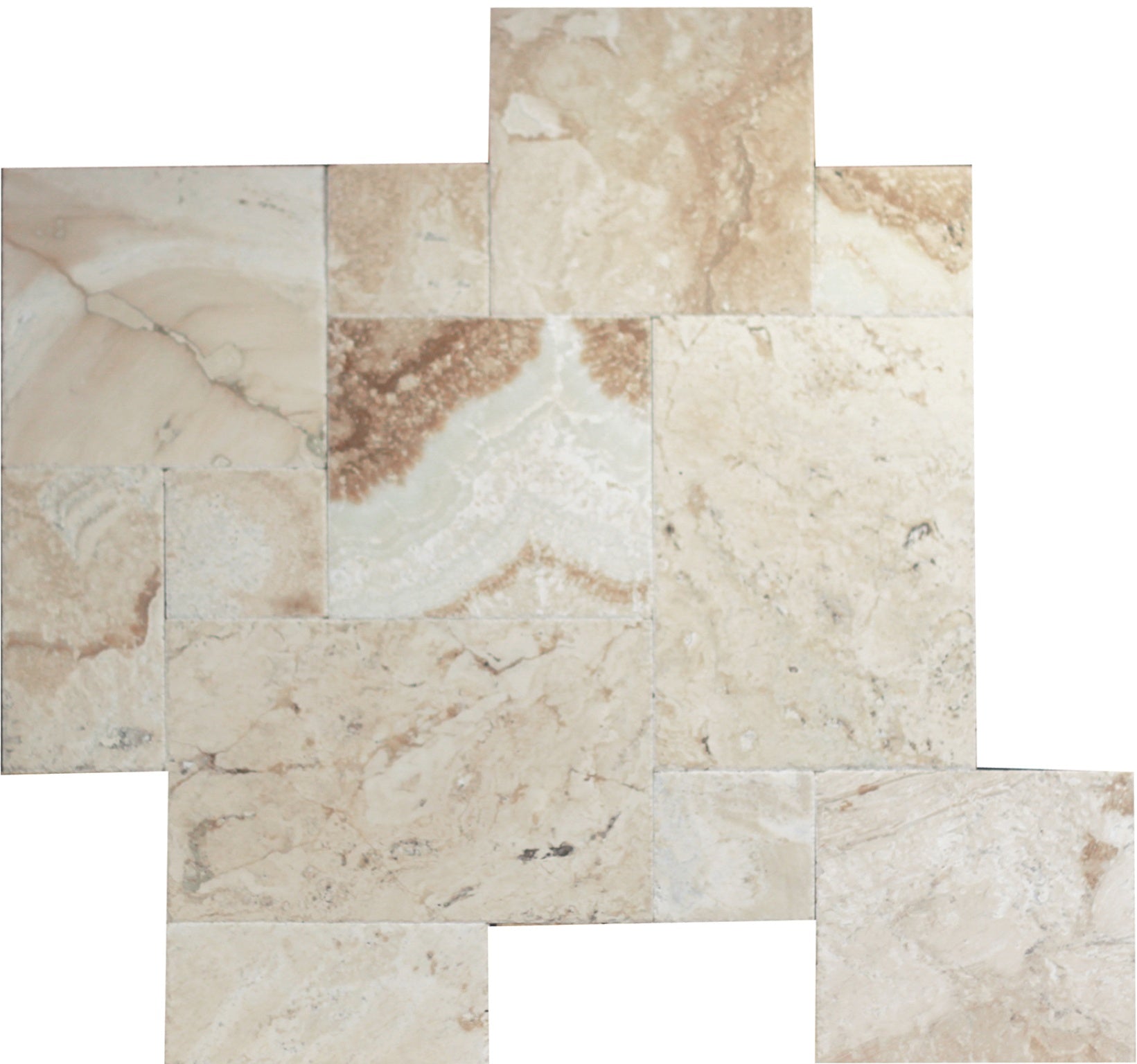 Latravonya Travertine Onyx Versailles Pattern Tile Chiseled Brushed