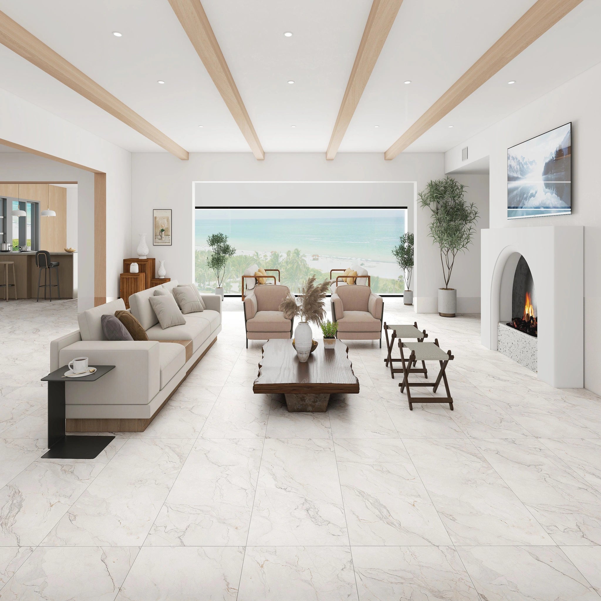 Large-format Antique Ivory porcelain for cleaner, more open surfaces