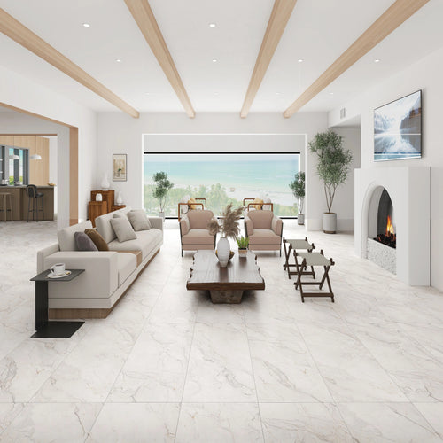 Large-format Antique Ivory porcelain for cleaner, more open surfaces