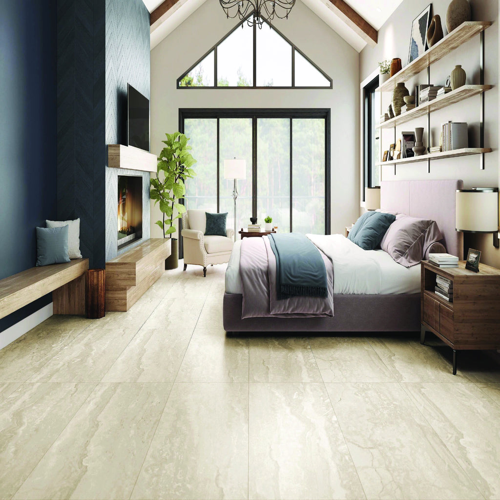 Desert Travertine porcelain offers a durable, low-maintenance surface for everyday residential and commercial spaces