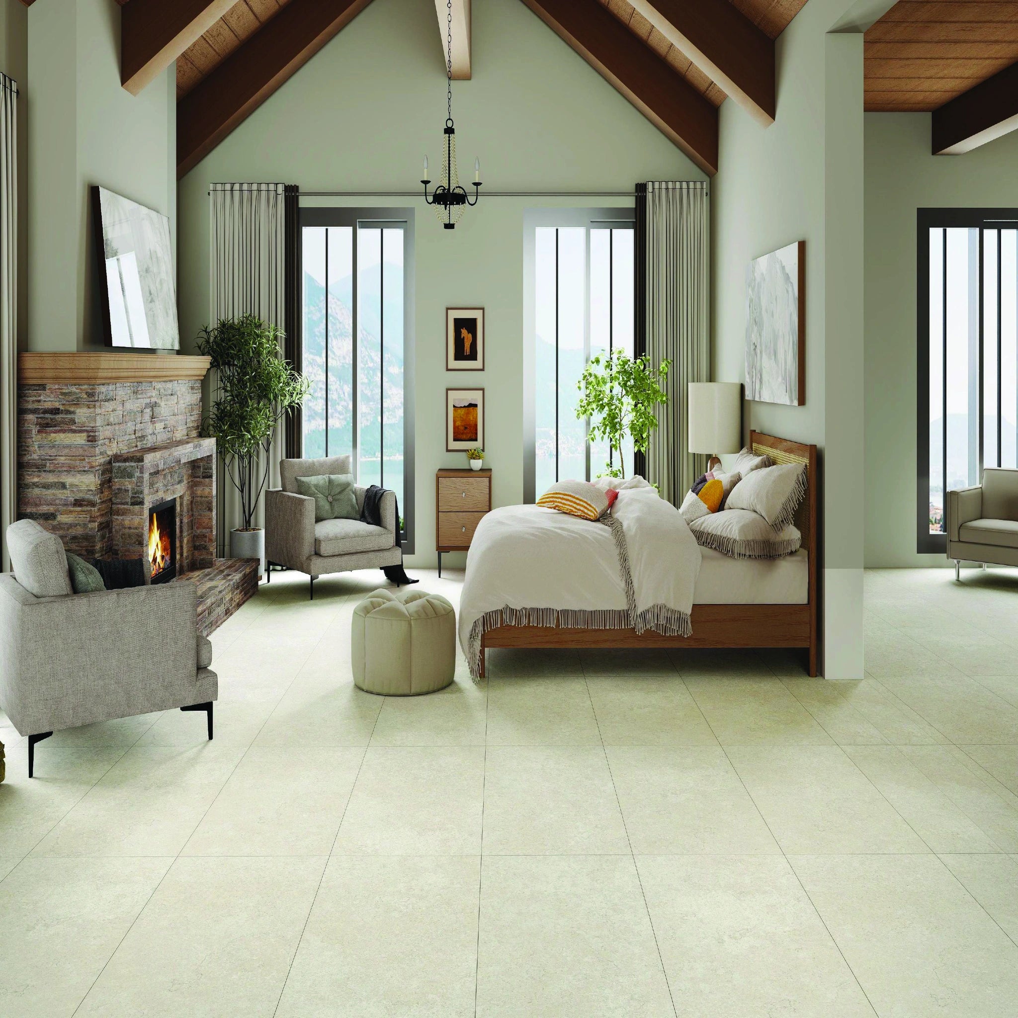 Line stone porcelain tile's soft neutral tone that works across many interior palettes