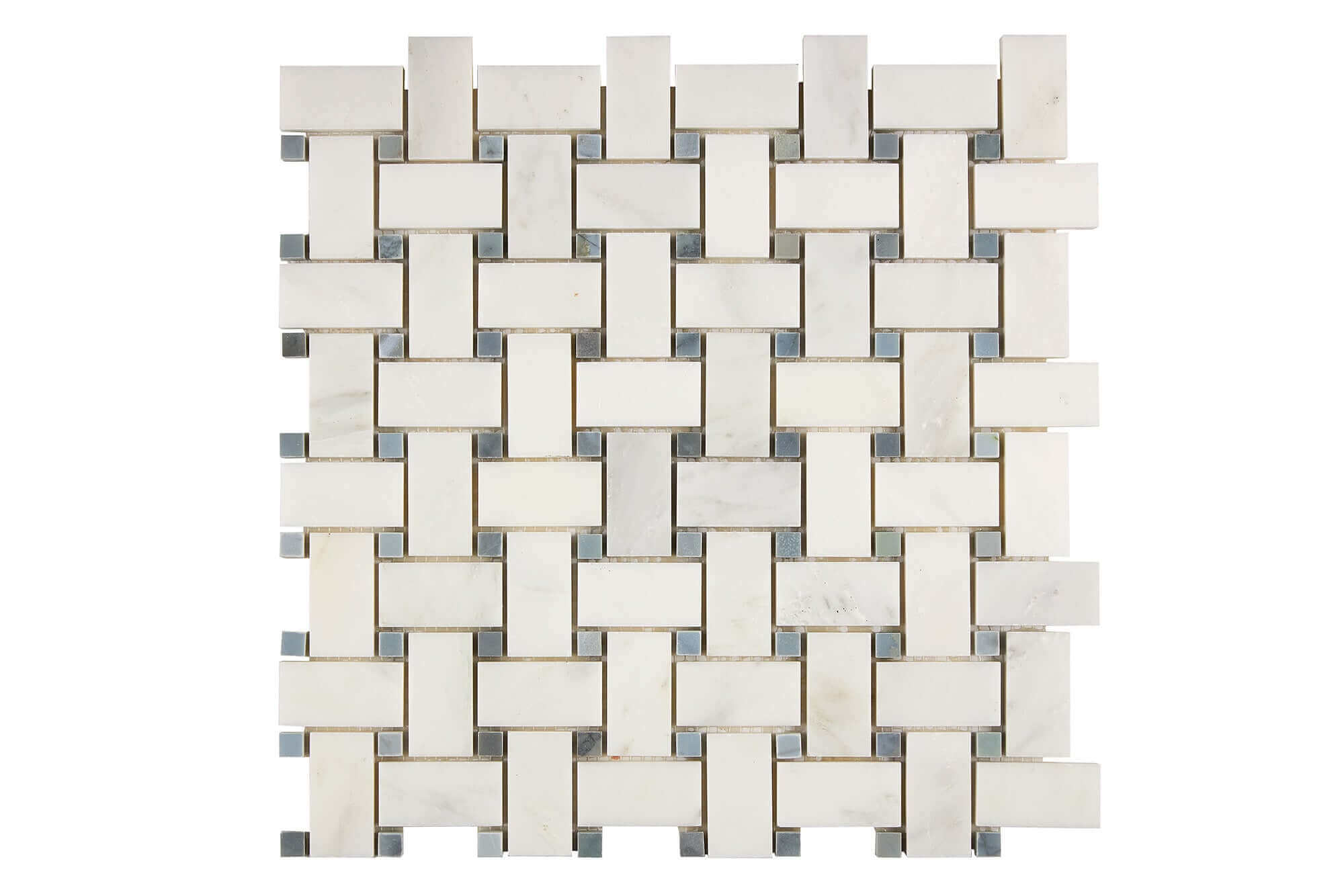 Oriental White Marble Mosaic Basketweave with Blue dots Polished