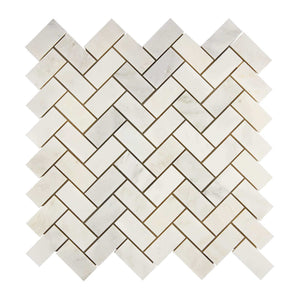 Oriental White Marble Mosaic 1 x 2 Herringbone Polished