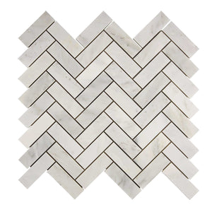 Oriental White Marble Mosaic 1 x 3 Herringbone Polished