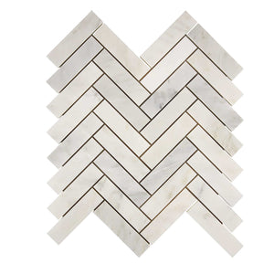 Oriental White Marble Mosaic 1 x 4 Herringbone Honed