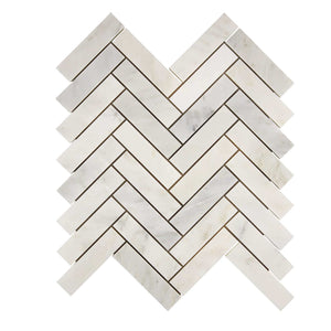 Oriental White Marble Mosaic 1 x 4 Herringbone Polished