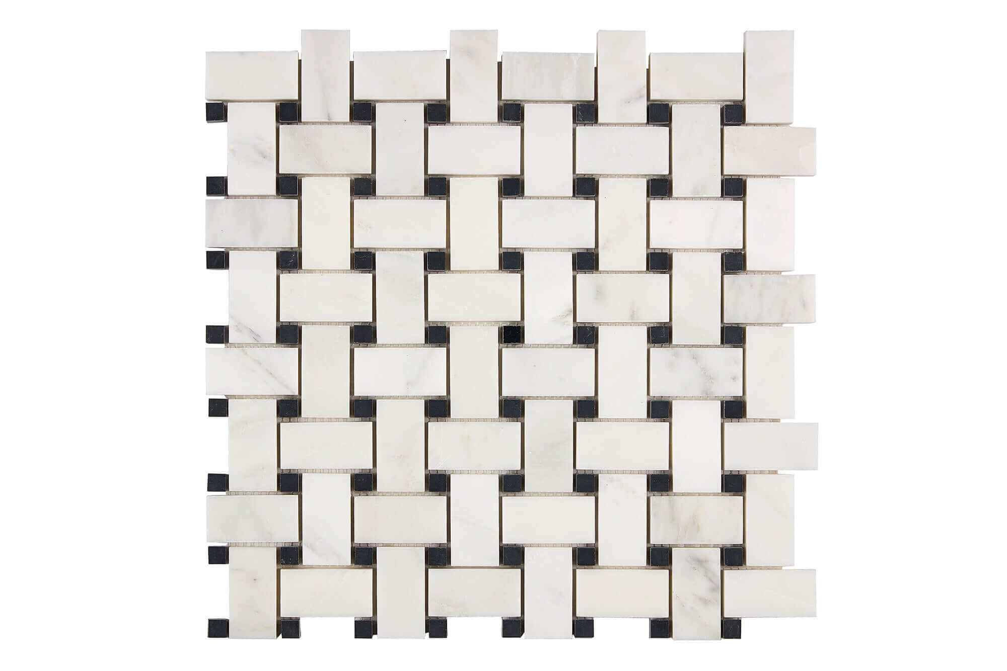 Oriental White Marble Mosaic Basketweave with Black dots Polished