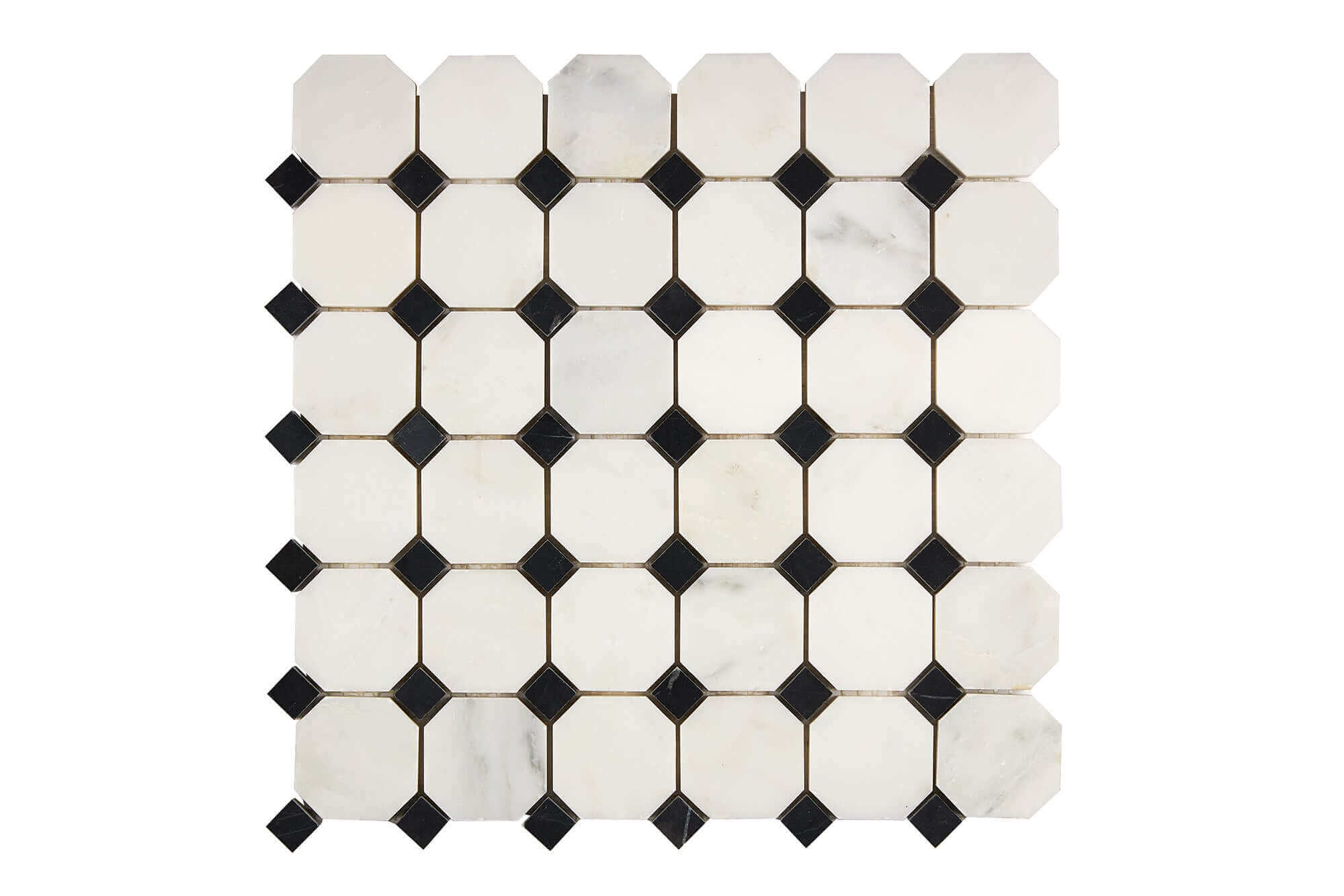Oriental White Marble Mosaic Octagon with Black Dots Honed