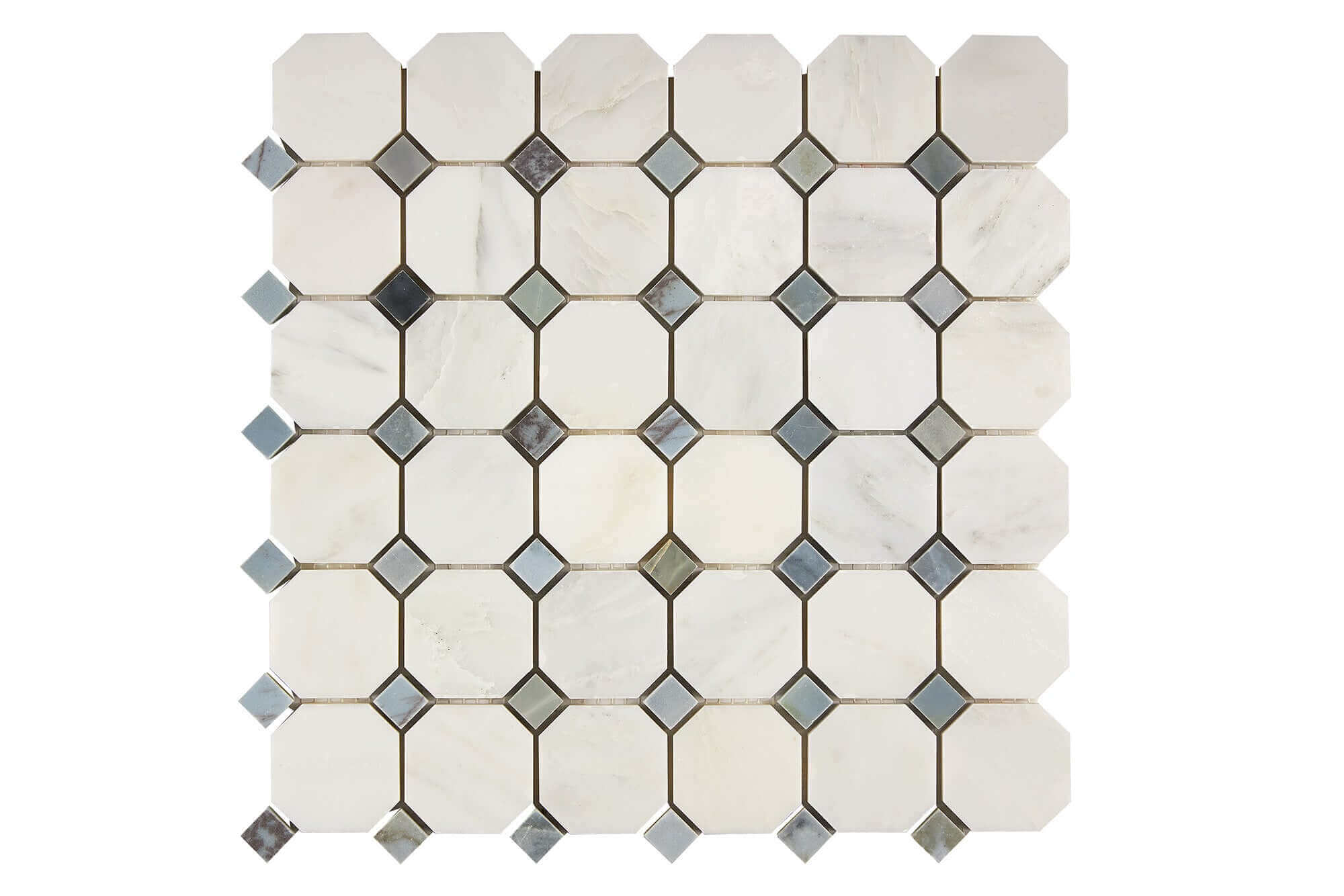 Oriental White Marble Octagon Mosaic with Blue Dots Polished
