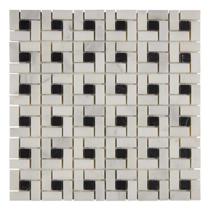 Oriental White Marble Mosaic PinWheel Black Polished