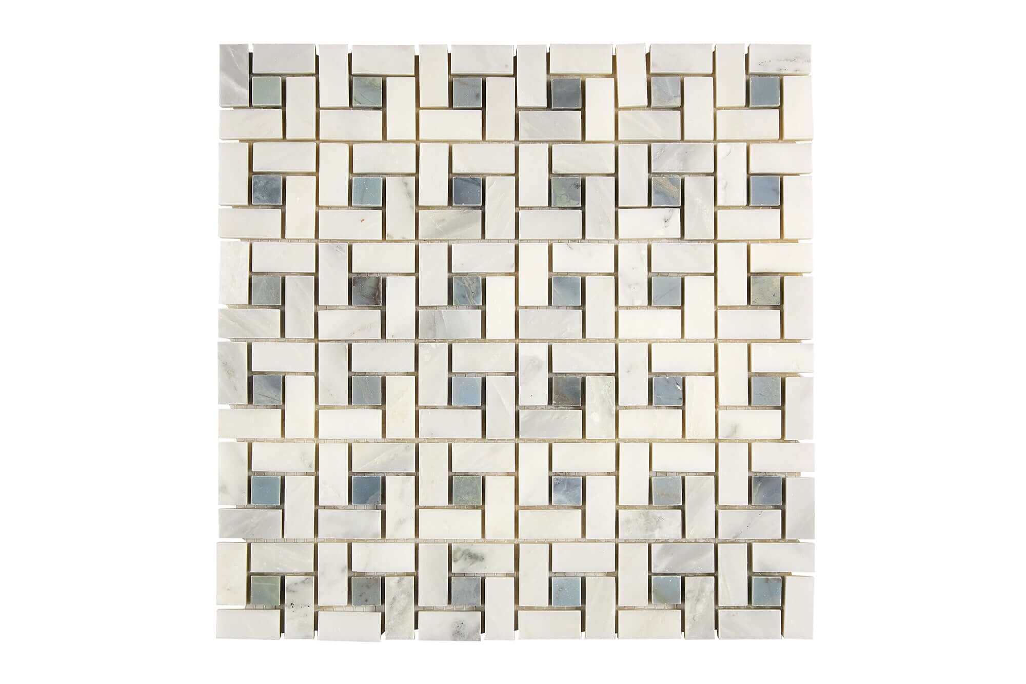 Oriental White Marble Mosaic PinWheel Blue Polished