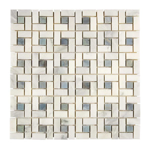 Oriental White Marble Mosaic PinWheel Blue Polished