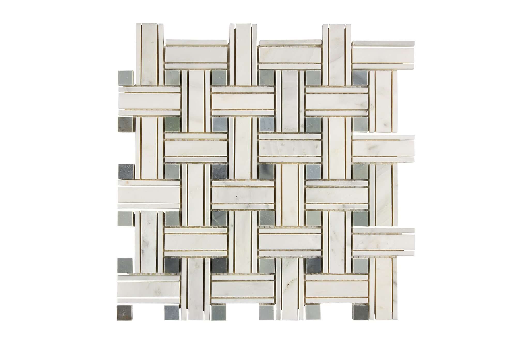 Oriental White Marble Mosaic Triple Weave Blue Polished