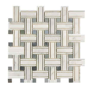 Oriental White Marble Mosaic Triple Weave Blue Polished