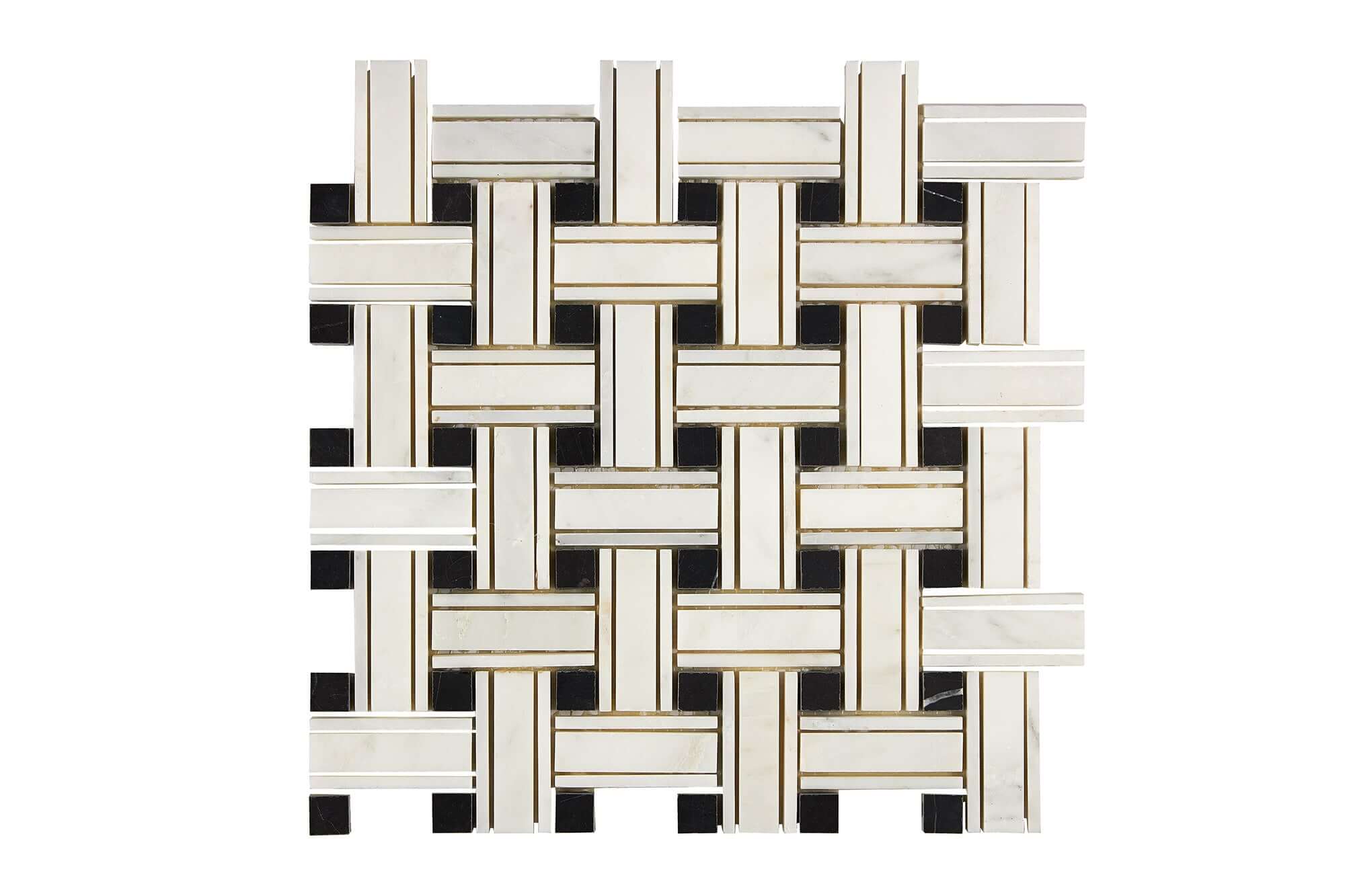 Oriental White Marble Mosaic Triple Weave Black Honed