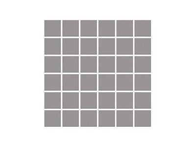 Grid of small 2x2 gray porcelain pool mosaic tile squares on a white background