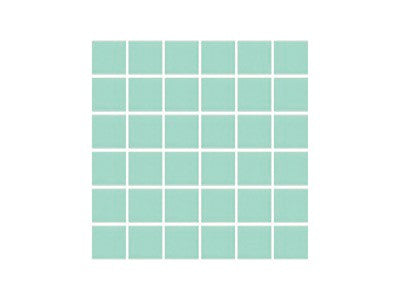 Grid of small porcelain pool teal tiles on a white background