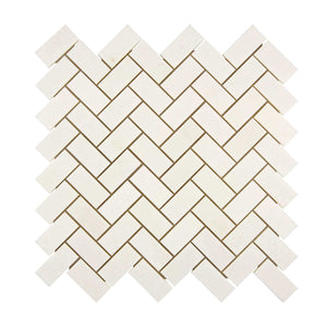 Thassos White Marble Mosaic 1 x 2 Herringbone Polished