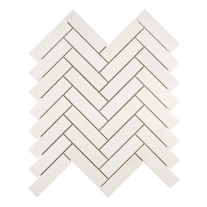 Thassos White Marble Mosaic 1 x 4 Herringbone Polished