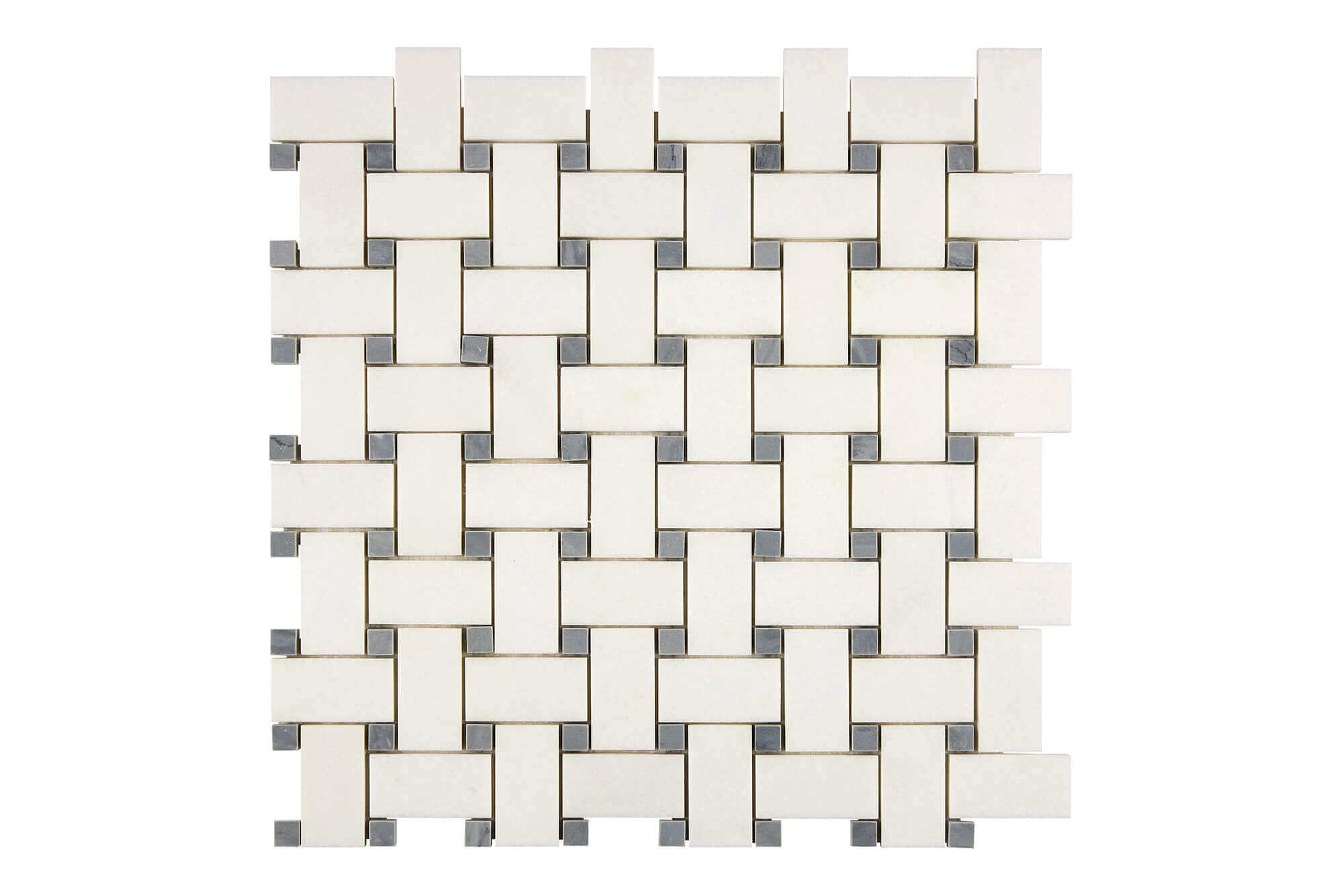 Thassos White Marble Mosaic Basketweave with Blue dots Polished