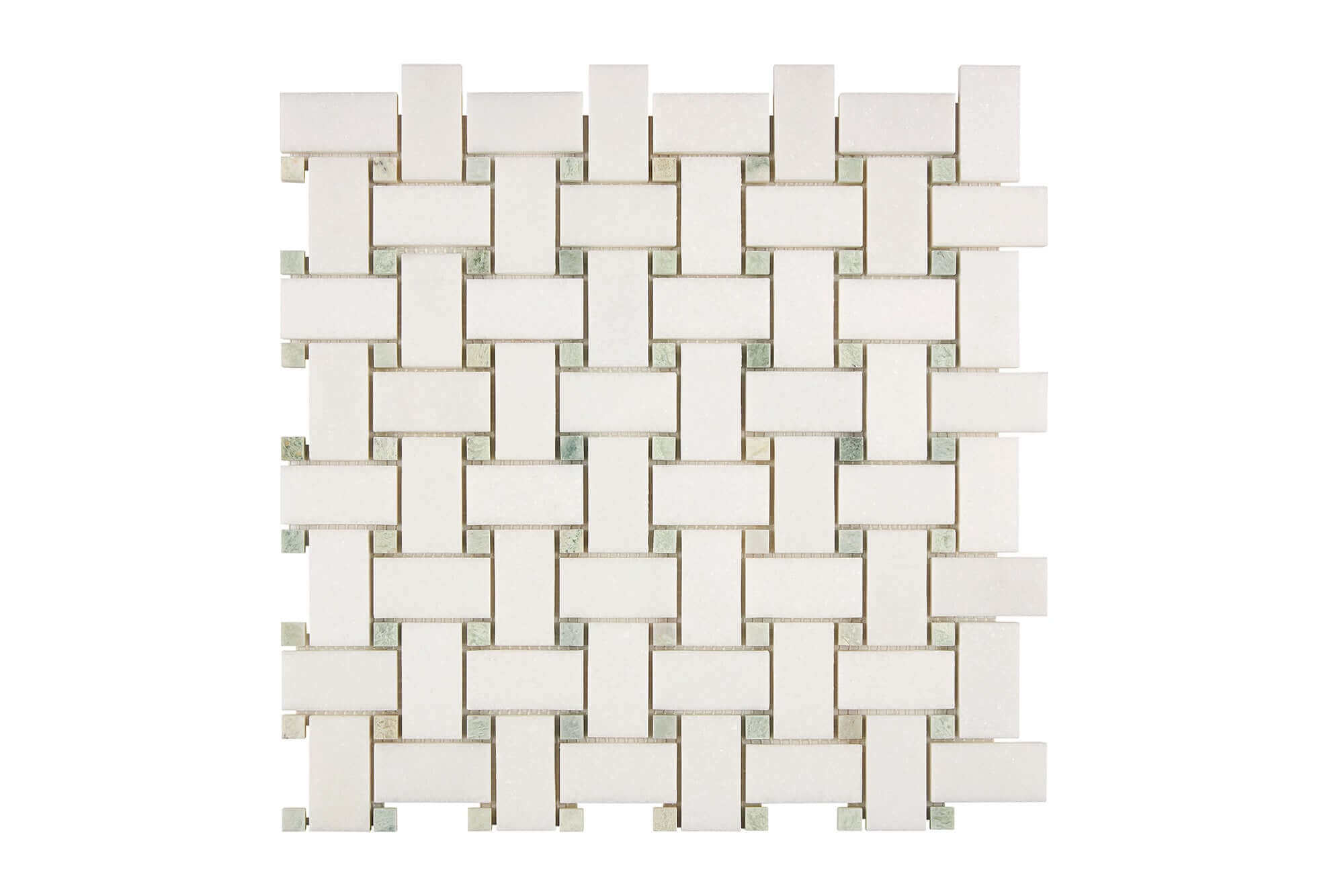 Thassos White Marble Mosaic Basketweave with Blue dots Honed