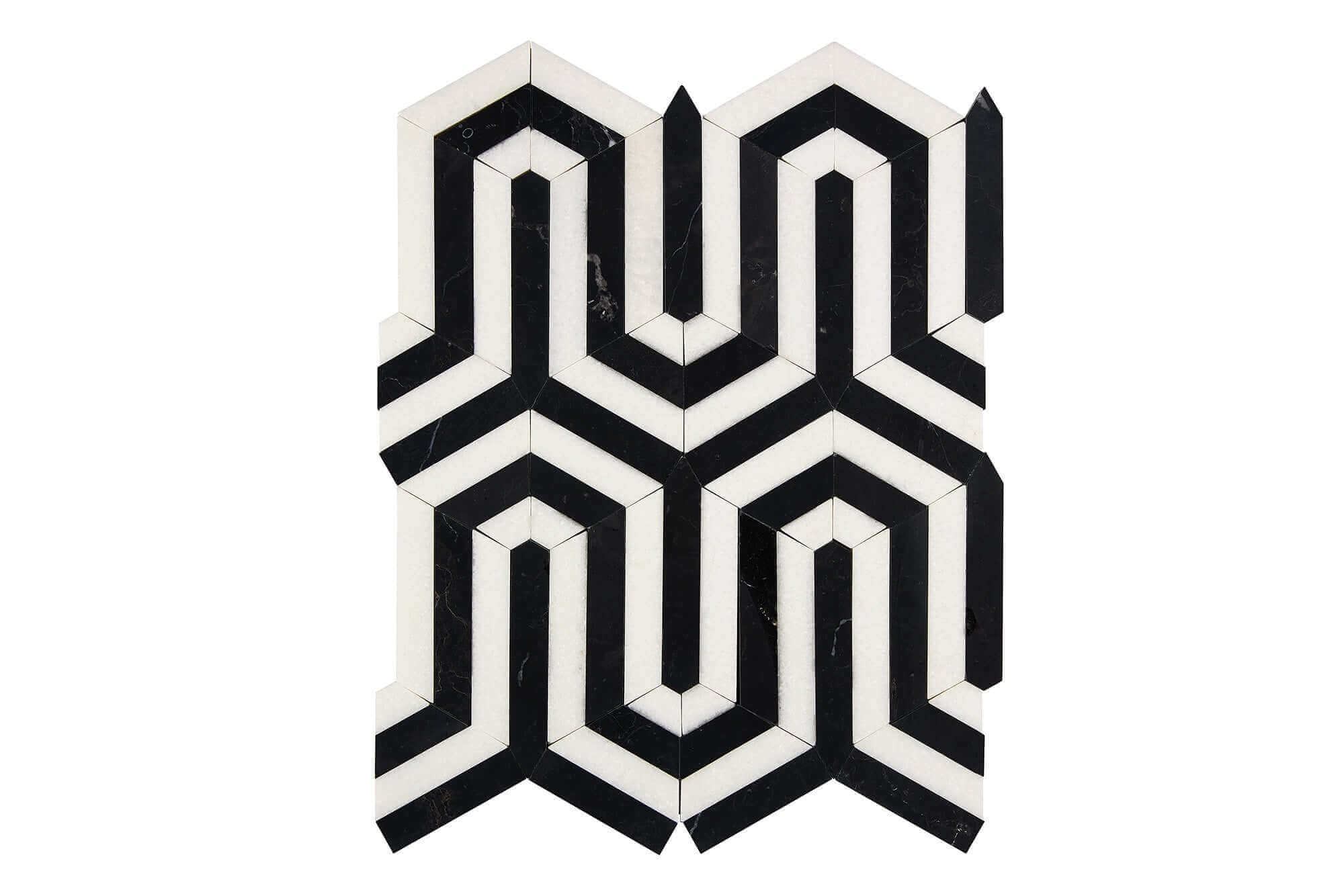 Thassos White Marble Mosaic Berlinetta with Black Stripes Honed