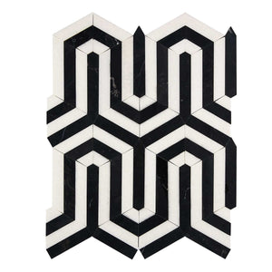 Thassos White Marble Mosaic Berlinetta with Black Stripes Honed