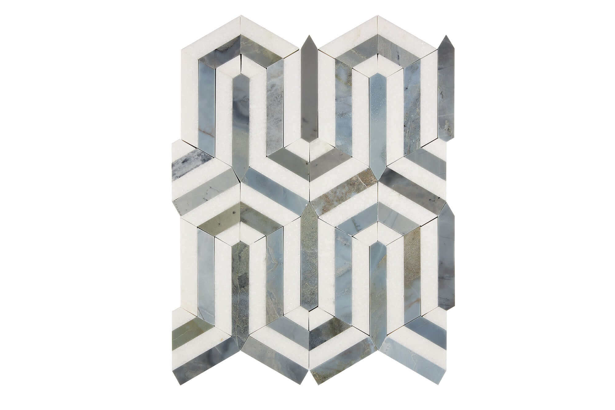 Thassos White Marble Mosaic Berlinetta with Blue Stripes Honed