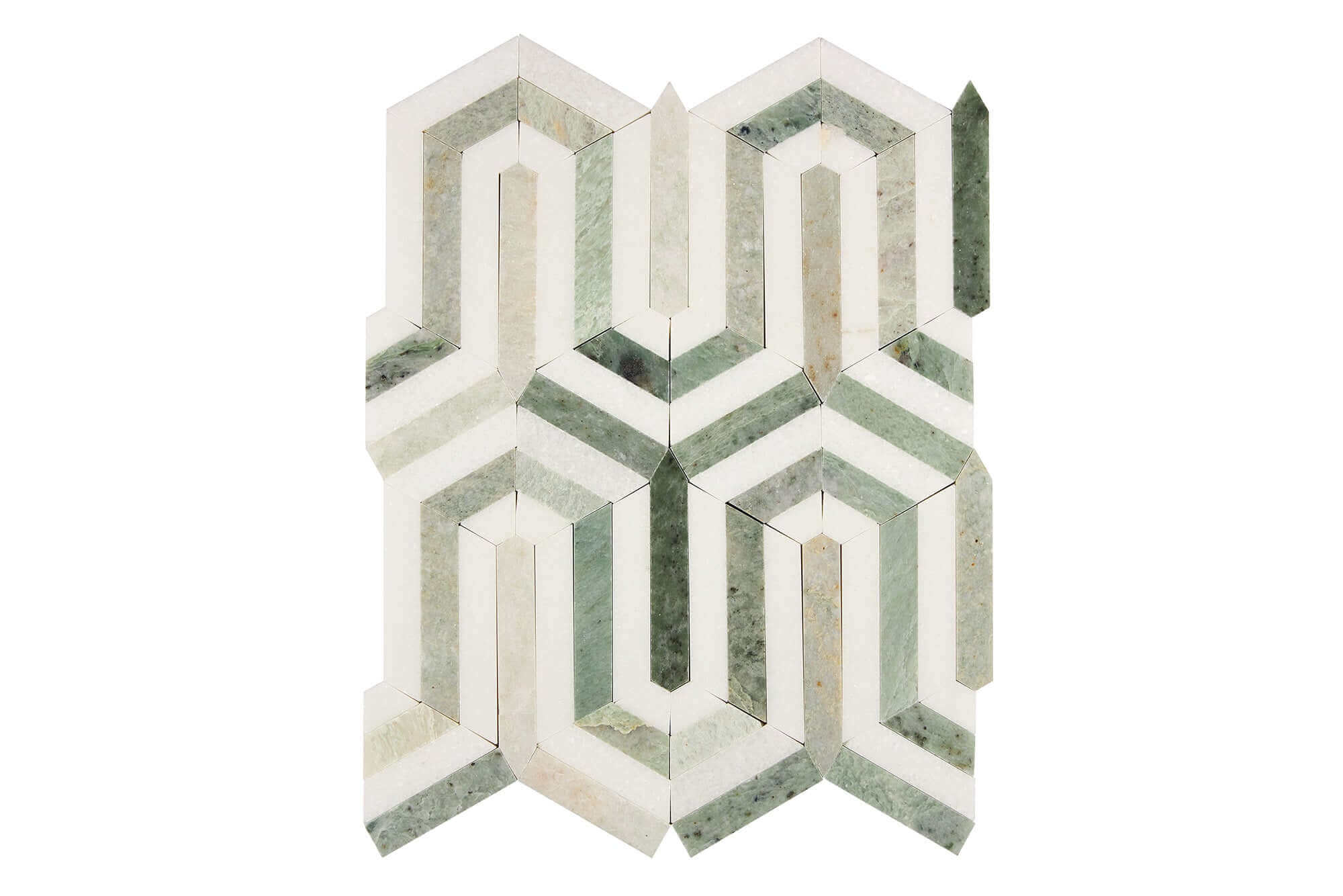 Thassos White Marble Mosaic Berlinetta with Green Stripes Honed