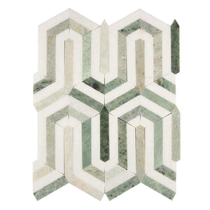 Thassos White Marble Mosaic Berlinetta with Green Stripes Honed