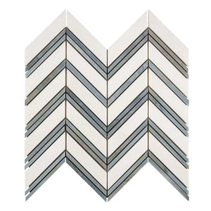 Thassos White Marble Mosaic Chevr Blue Polished