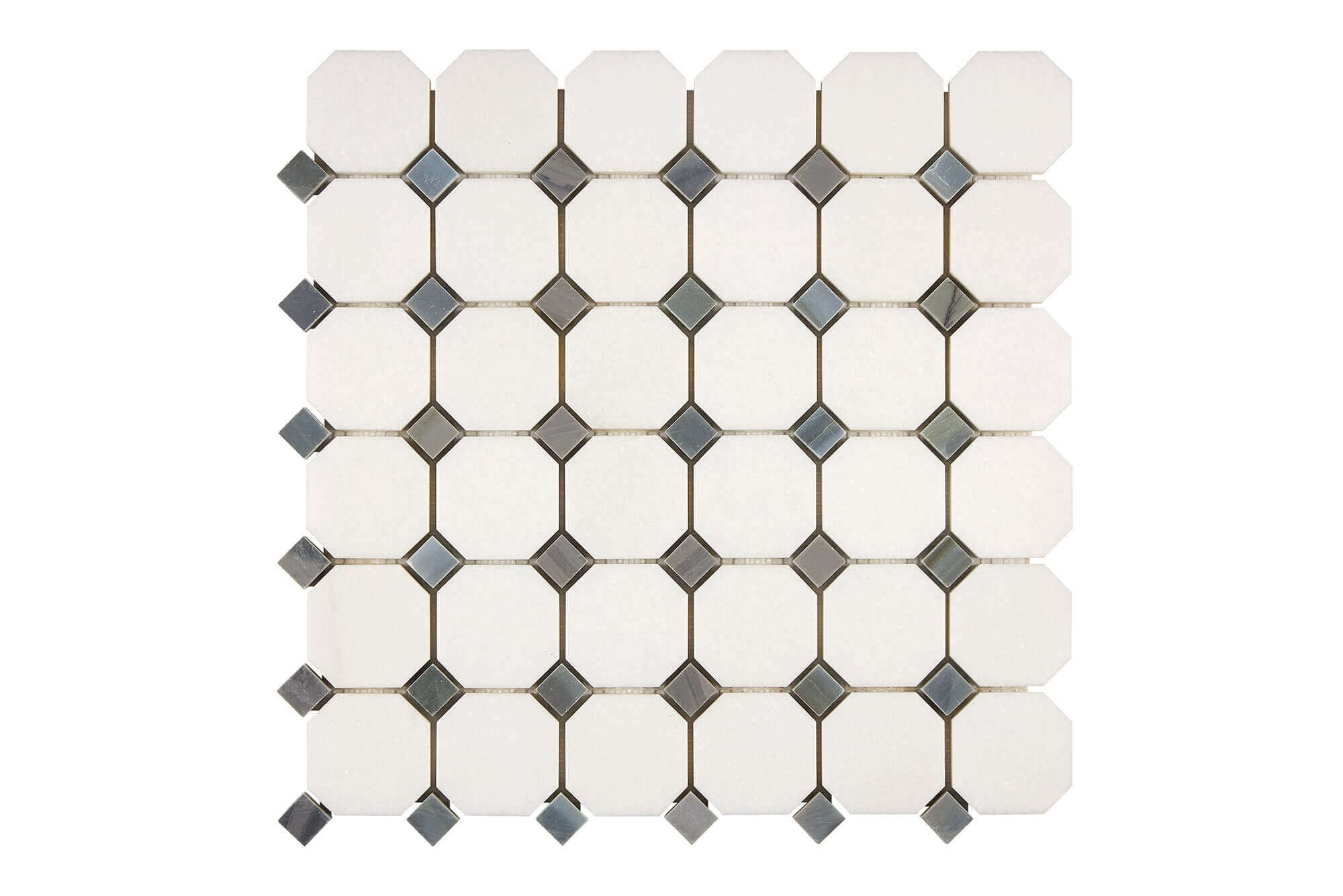 Thassos White Marble Mosaic Octagon with Blue dots Polished