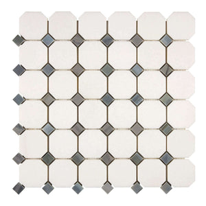Thassos White Marble Mosaic Octagon with Blue dots Polished