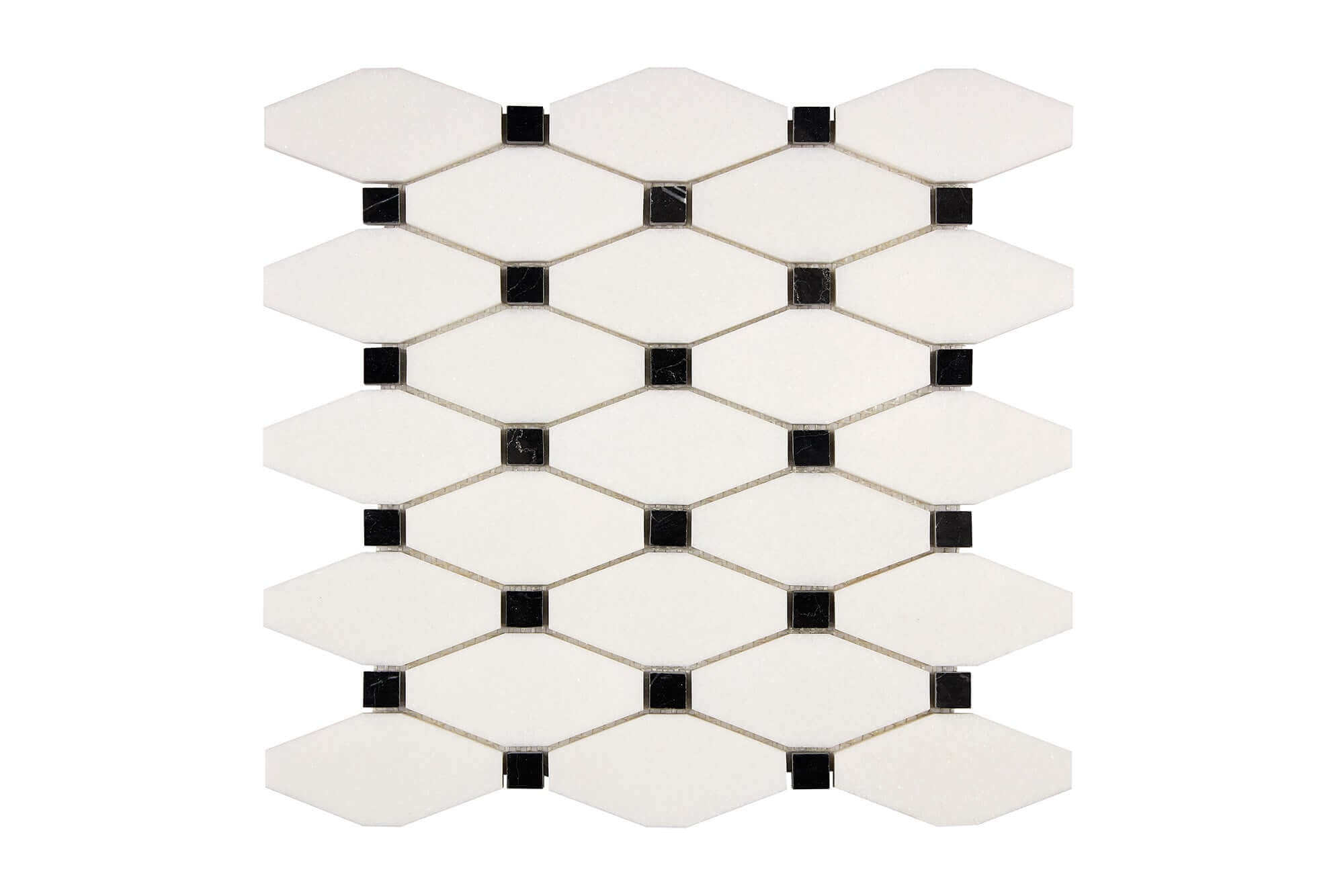 Thassos White Marble Mosaic Octave with Black dots Honed