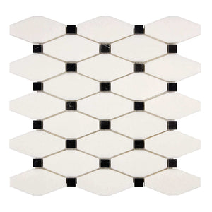 Thassos White Marble Mosaic Octave with Black dots Honed