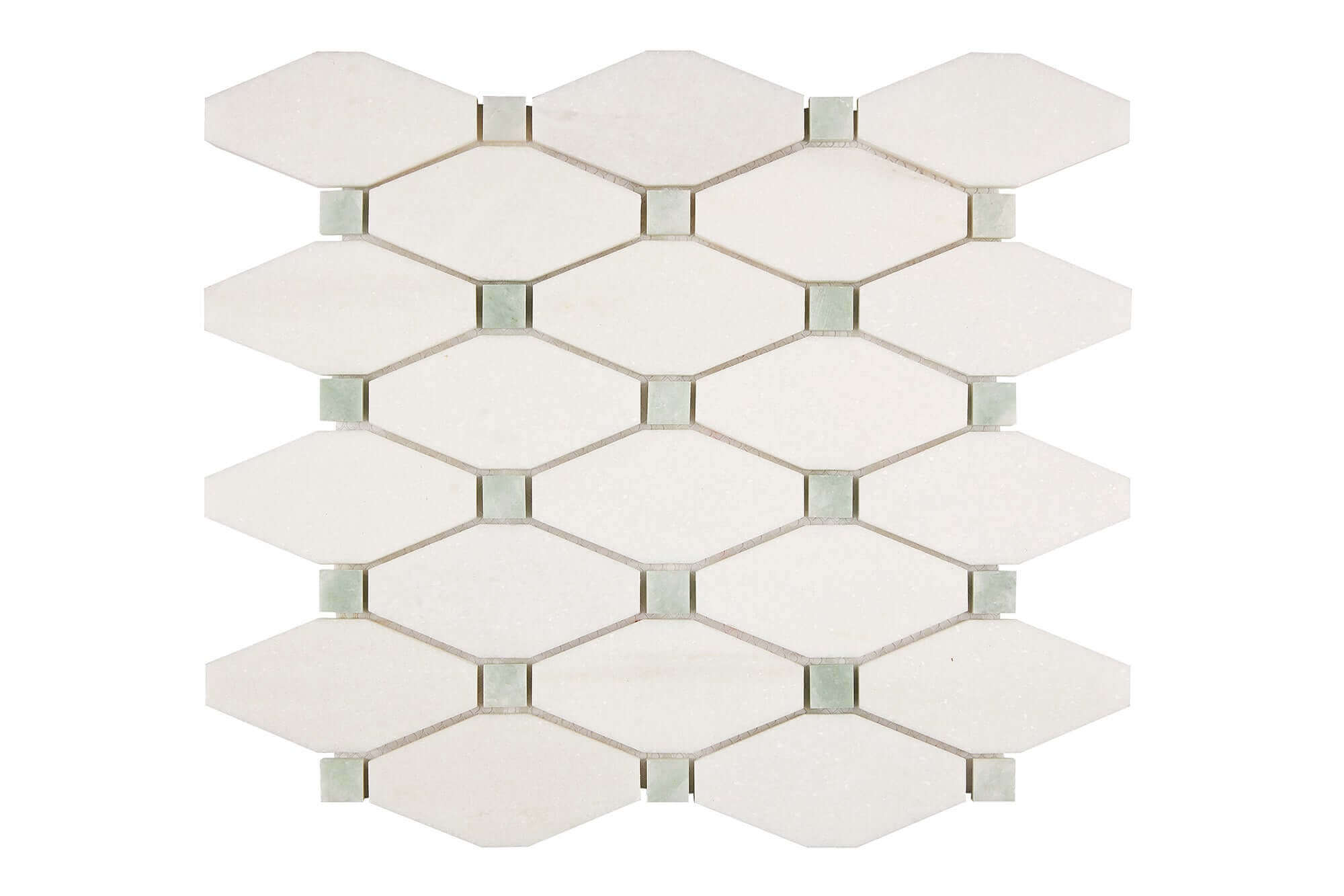 Thassos White Marble Mosaic Octave with Green dots Honed