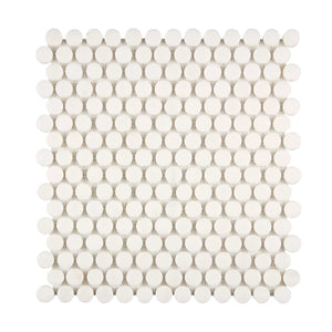 Thassos White Marble Mosaic Penny Round Honed