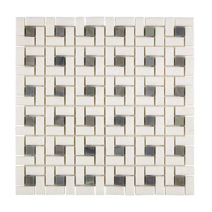 Thassos White Marble Mosaic Pinwheel with Blue dots Honed