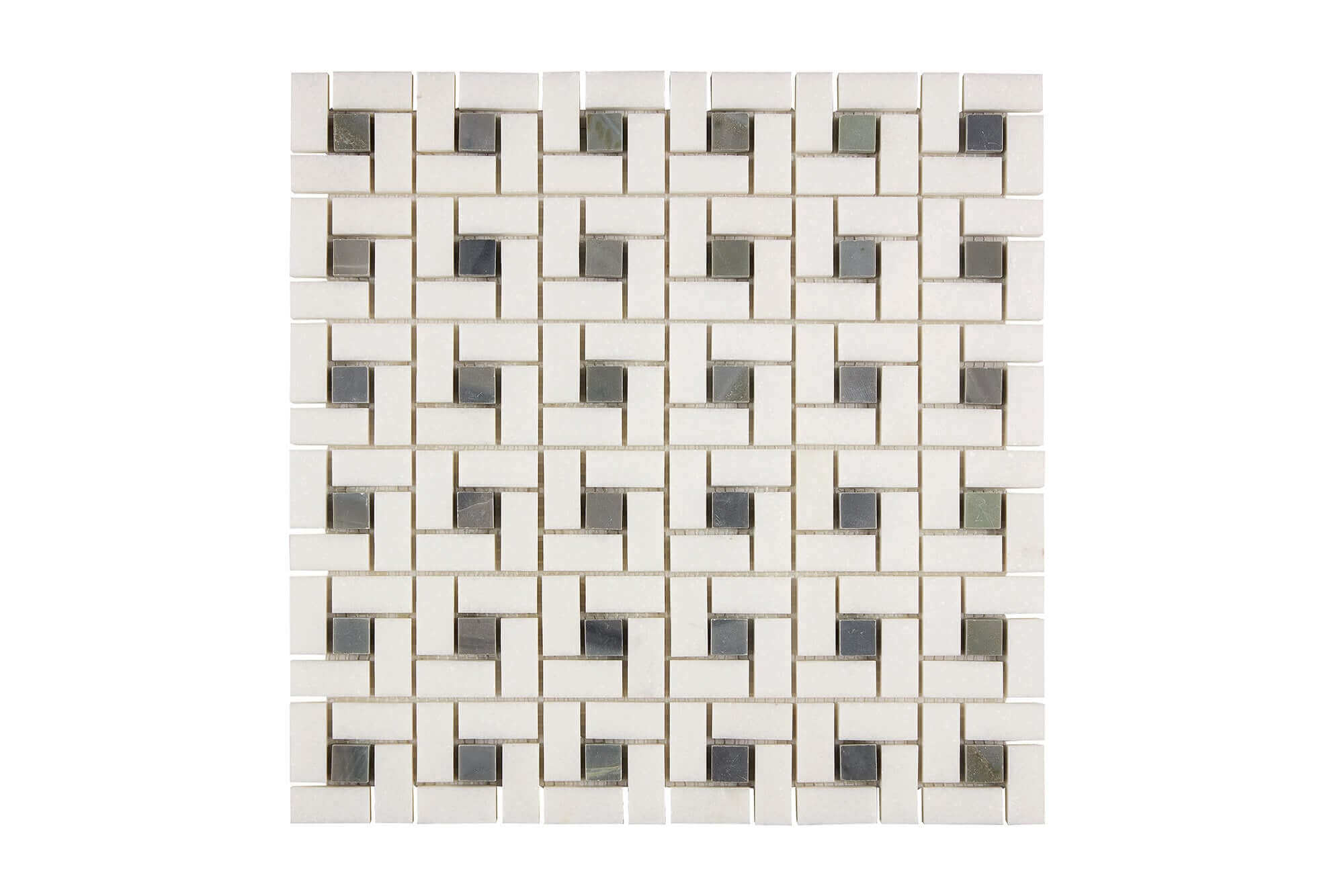 Thassos White Marble Mosaic Pinwheel with Blue dots Polished