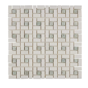 Thassos White Marble Mosaic Pinwheel with Green dots Honed